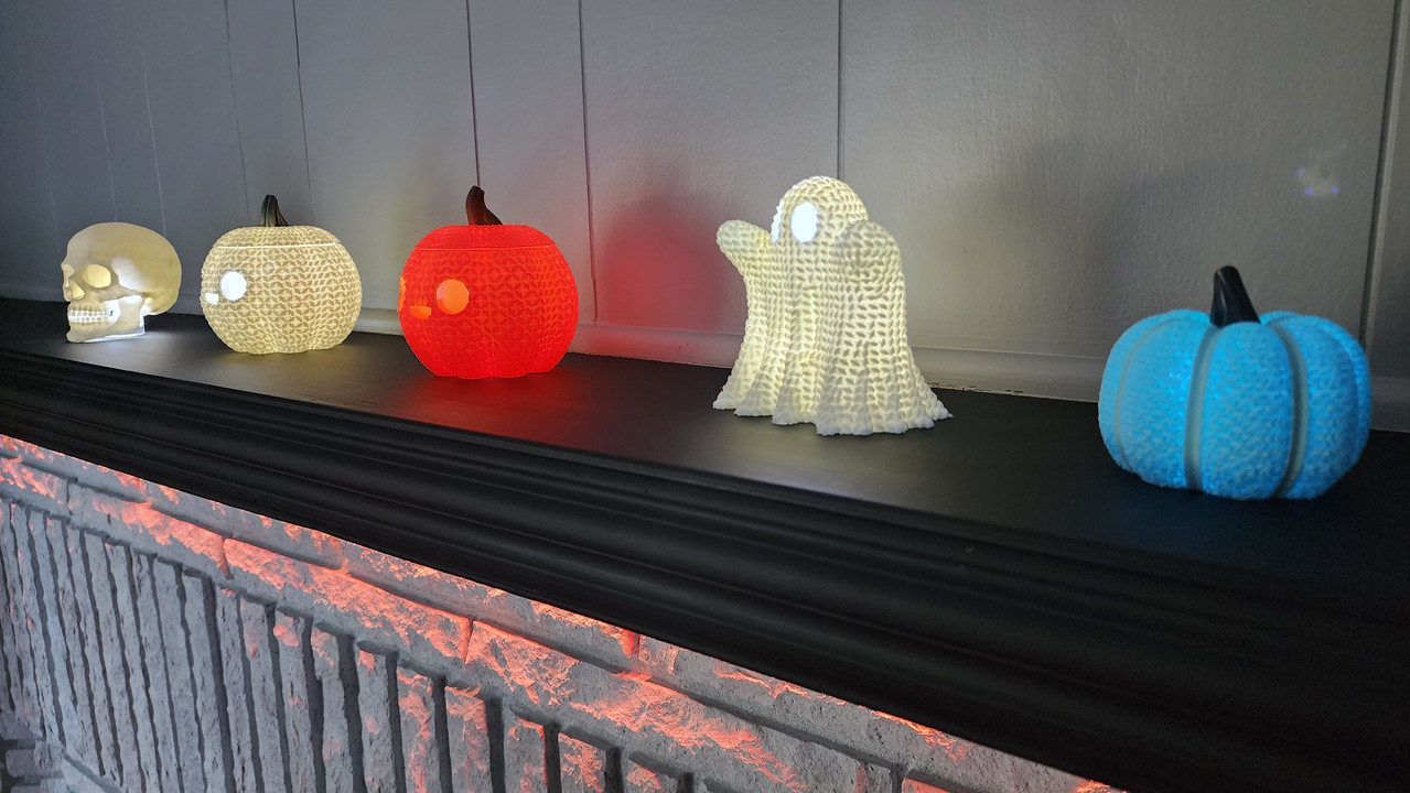 Illuminated custom Halloween collection arranged as a seasonal display