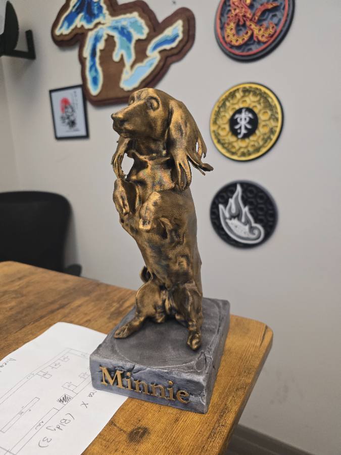 Real custom 3D-printed pet figurine that can also be made as a memorial